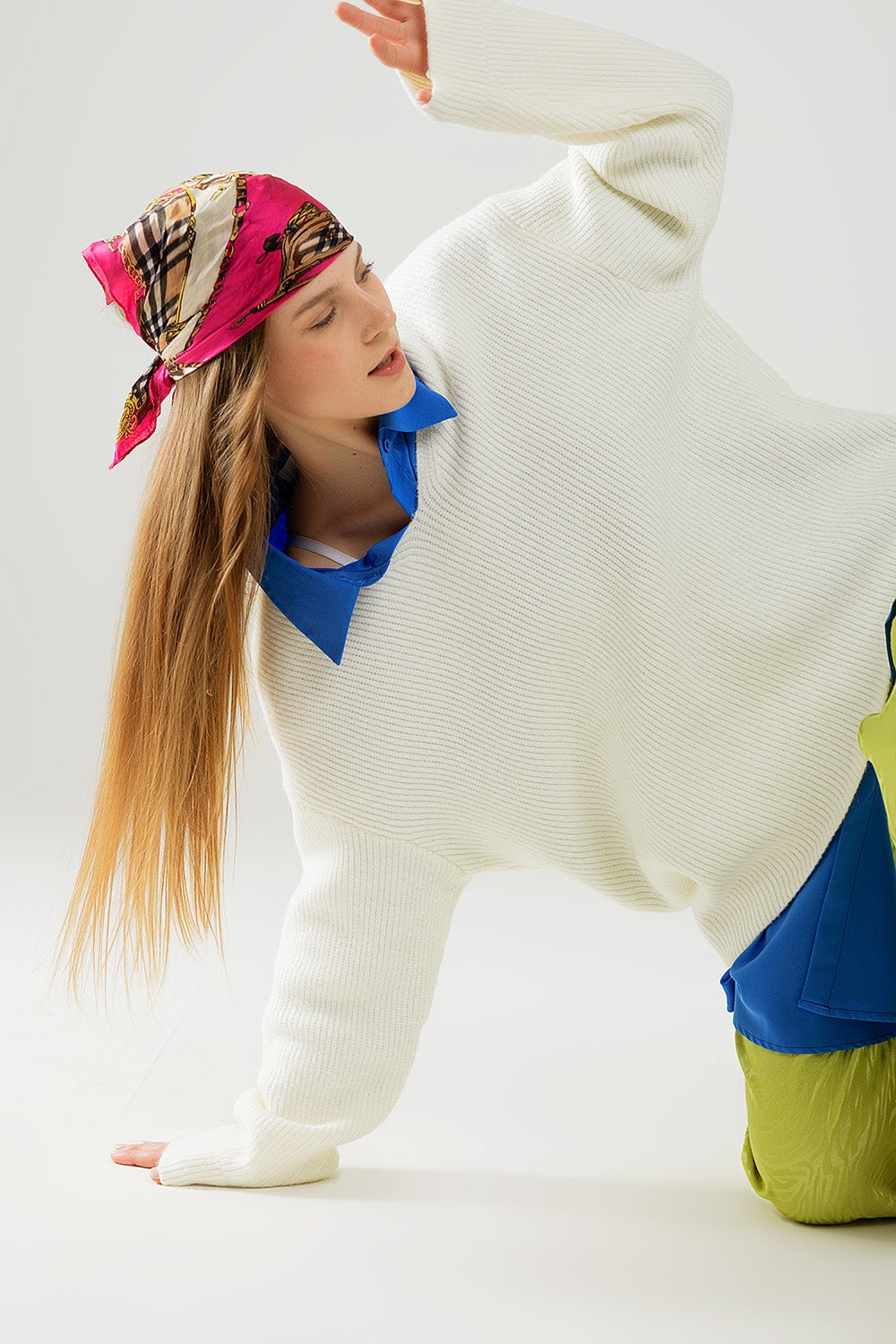 Q2 Maglione bianco in maglia over size