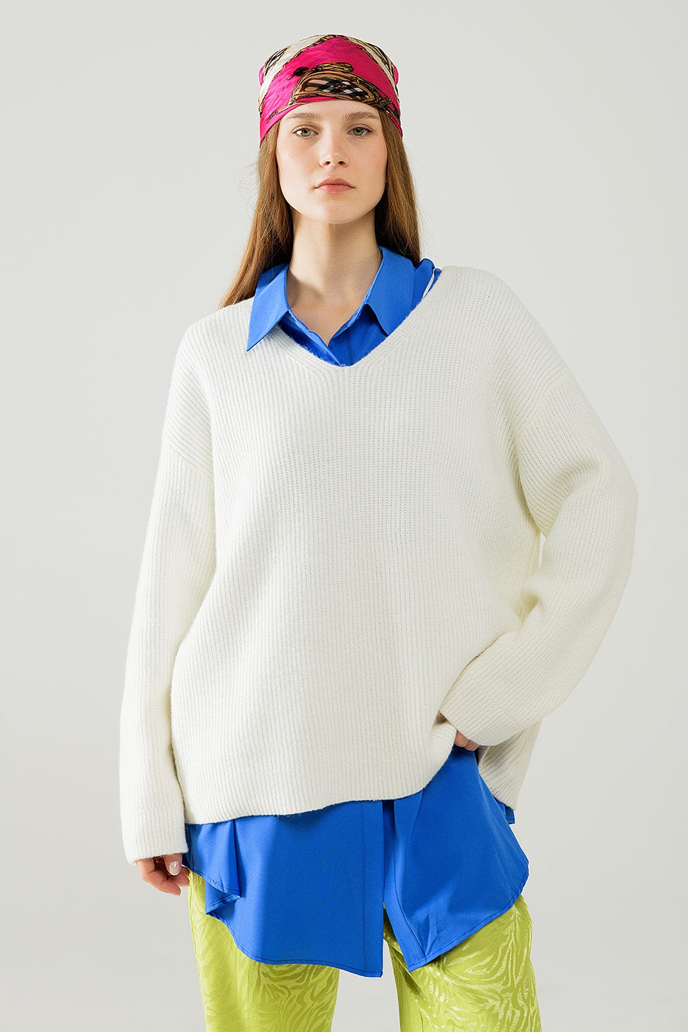 Maglione bianco in maglia over size