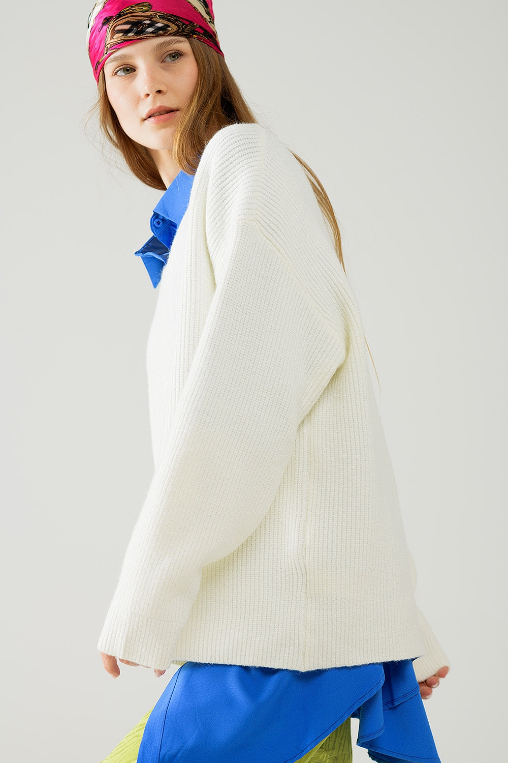 Maglione bianco in maglia over size