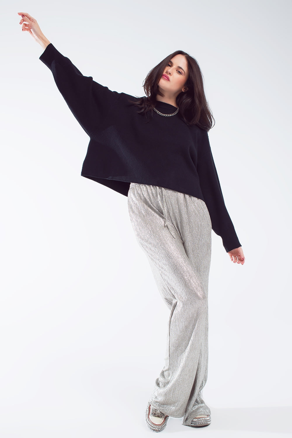 Maglione oversize con scollo a barca in nero