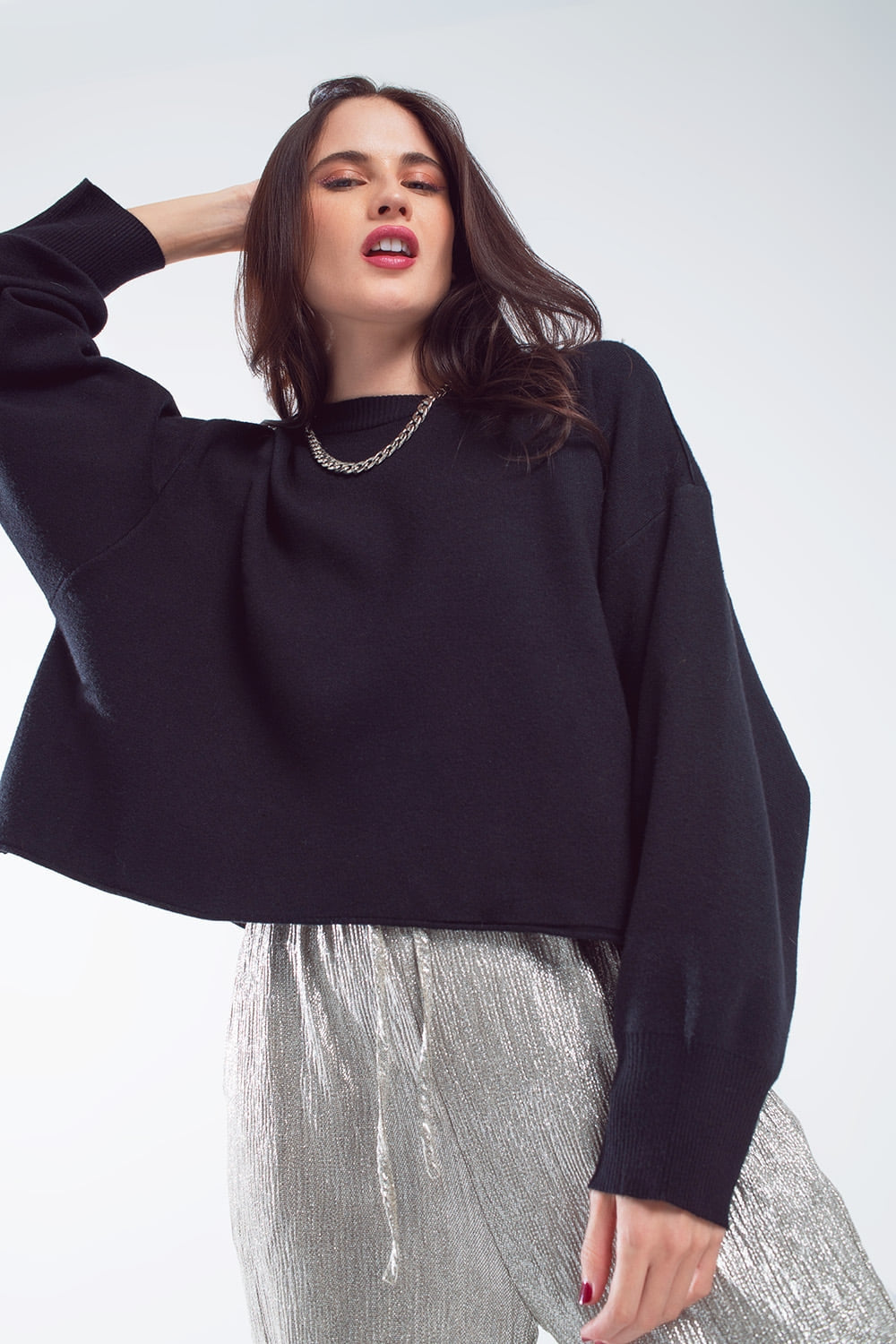 Maglione oversize con scollo a barca in nero