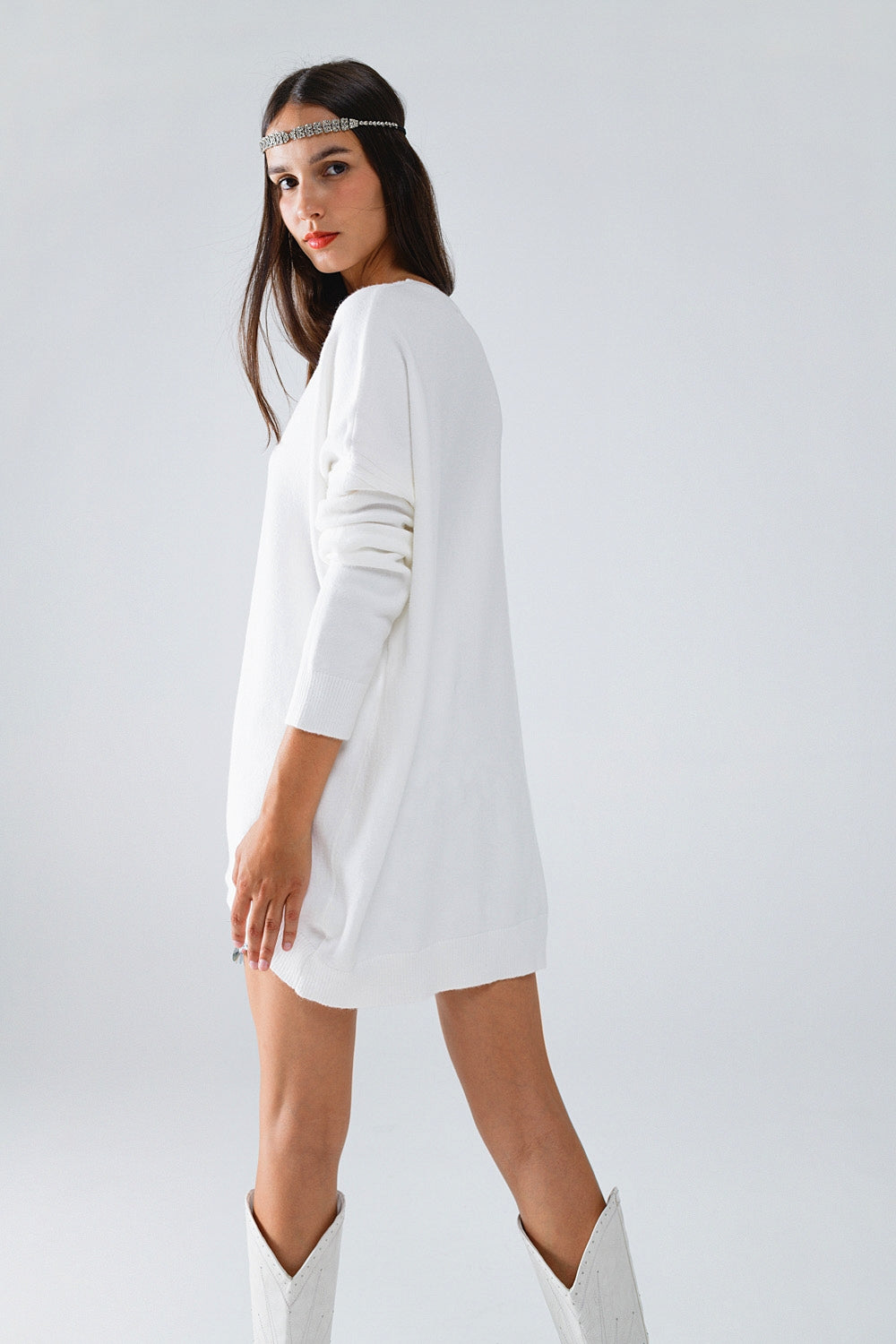 Maglione oversize girocollo a maniche lunghe in bianco