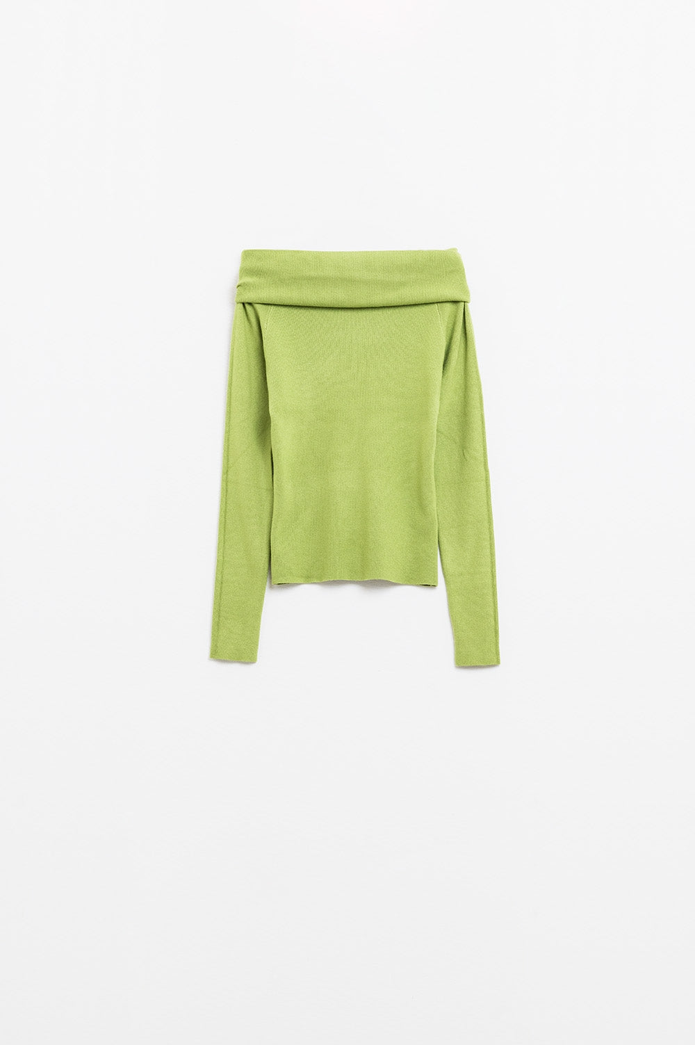 Q2 maglione verde a maglia fine con ampio collo a barca