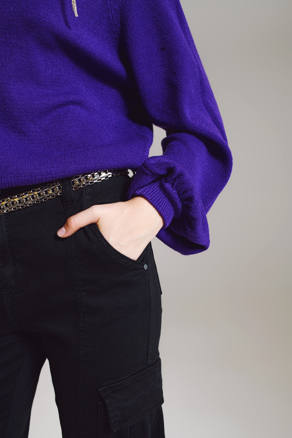 maglione viola dallo stile rilassato con maniche a palloncino