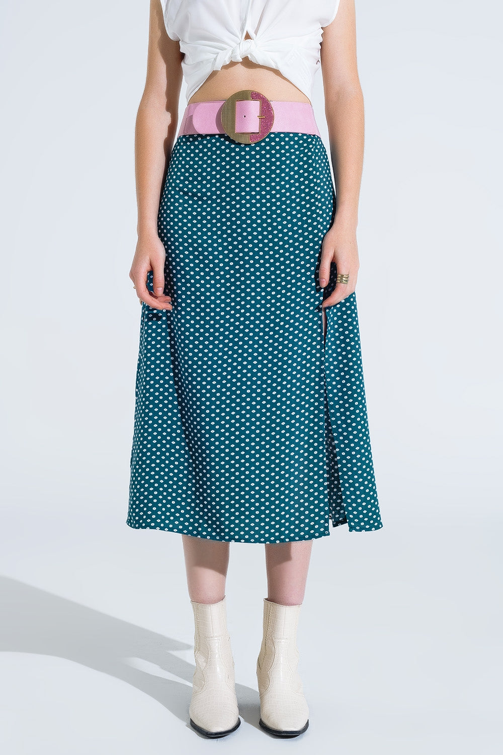 Maxi gonna verde con stampa floreale e spacco laterale