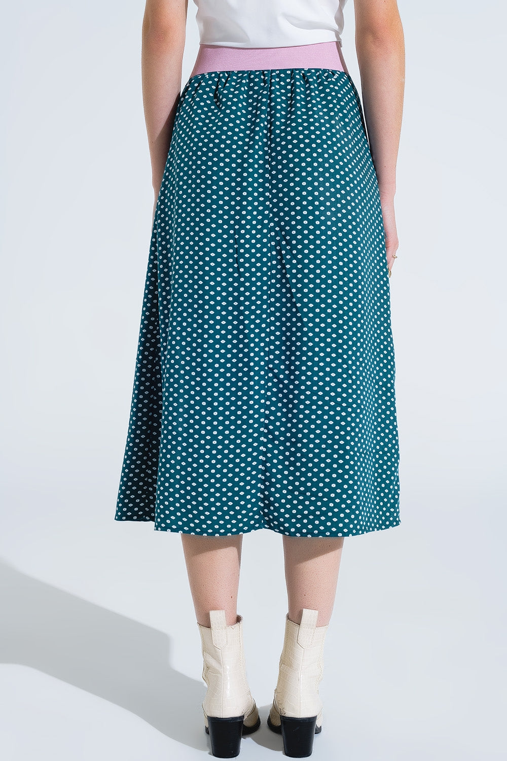 Maxi gonna verde con stampa floreale e spacco laterale