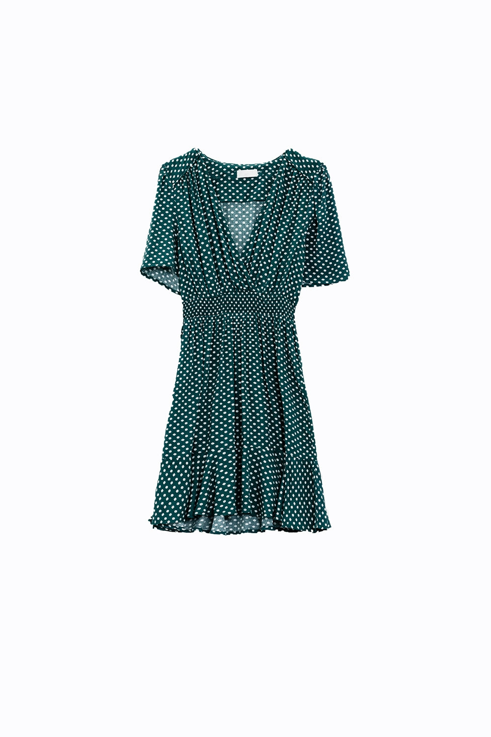 Mini abito verde con vita avvolgente sul davanti e stampa floreale