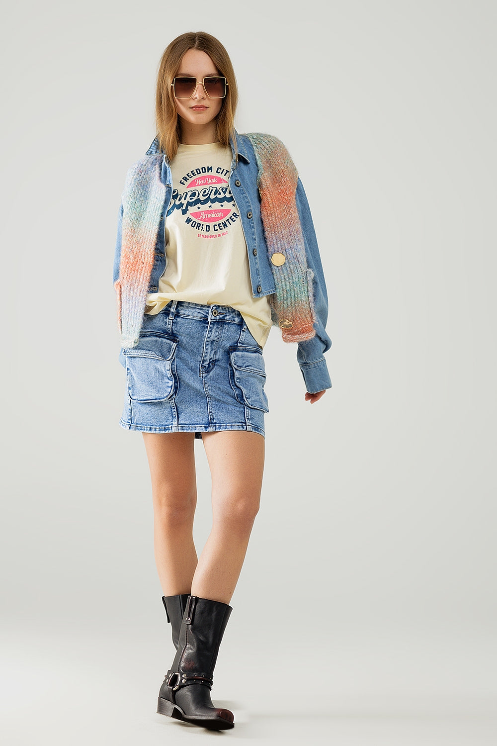 minigonna mid wash con tasche cargo