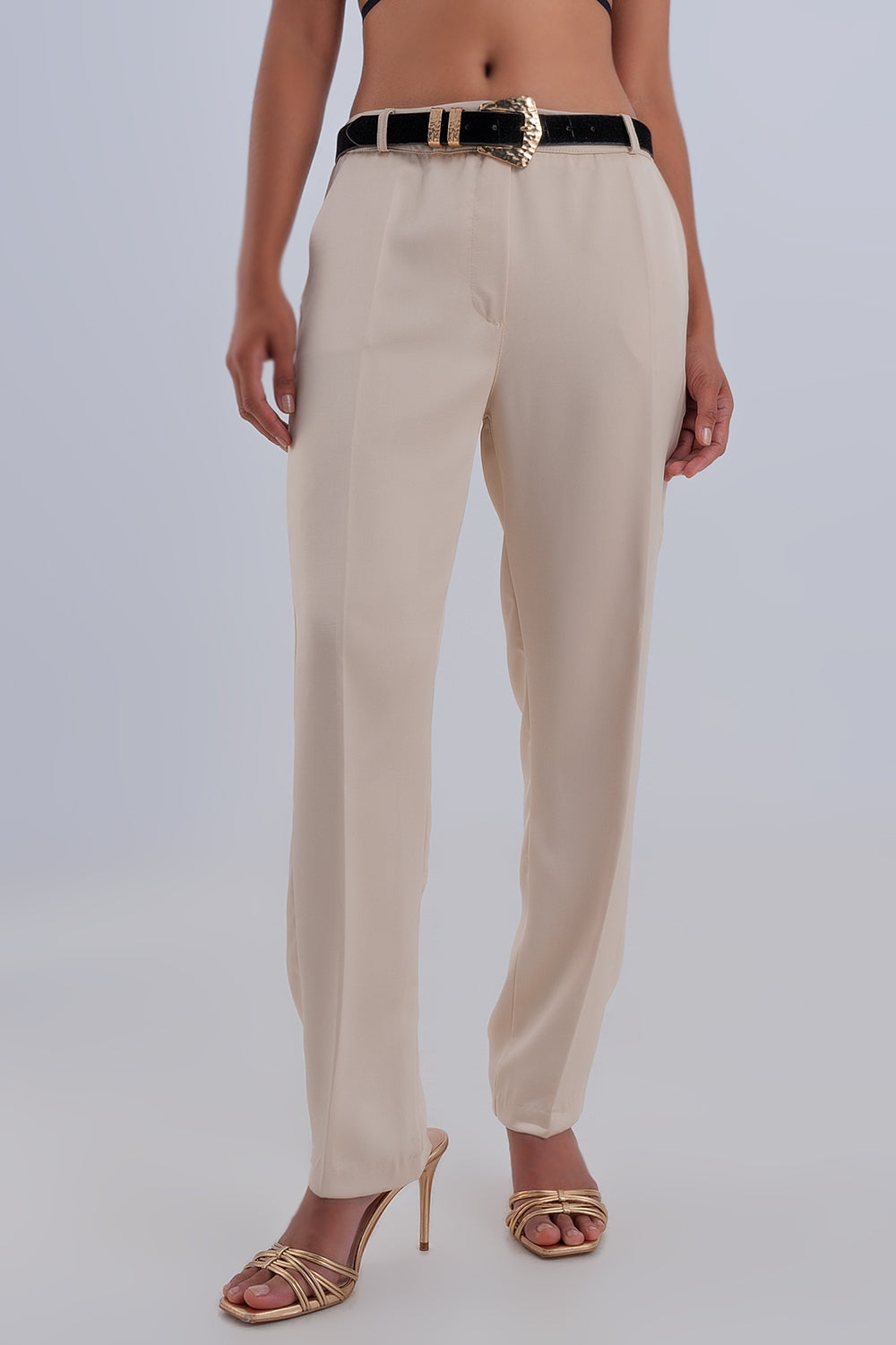 Pantaloni a fondo ampio in raso color beige