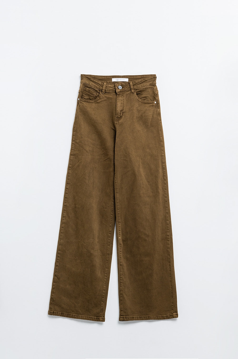 Pantaloni a zampa marrone cioccolato a vita alta