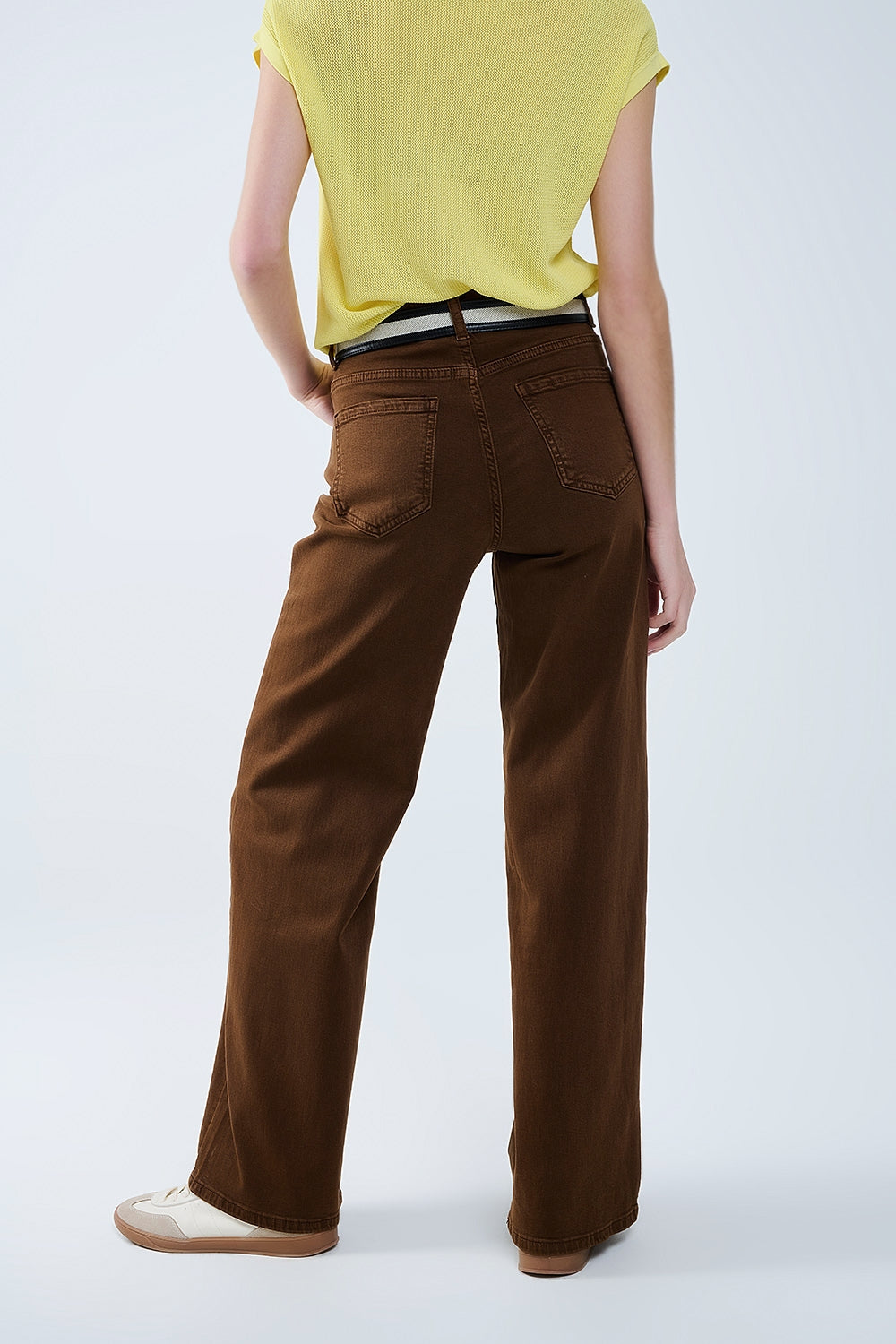Pantaloni a zampa marrone cioccolato a vita alta