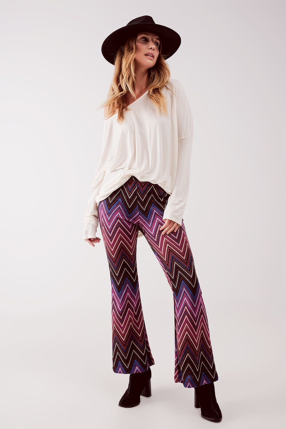 Pantaloni con fantasia geo fucsia