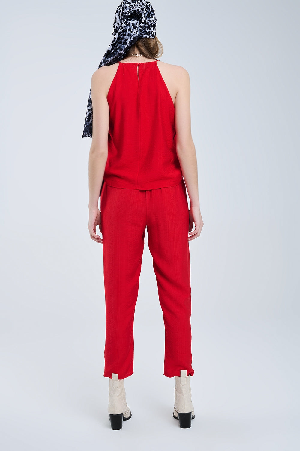 Pantaloni estivi con vita elastica e tasche in rosso