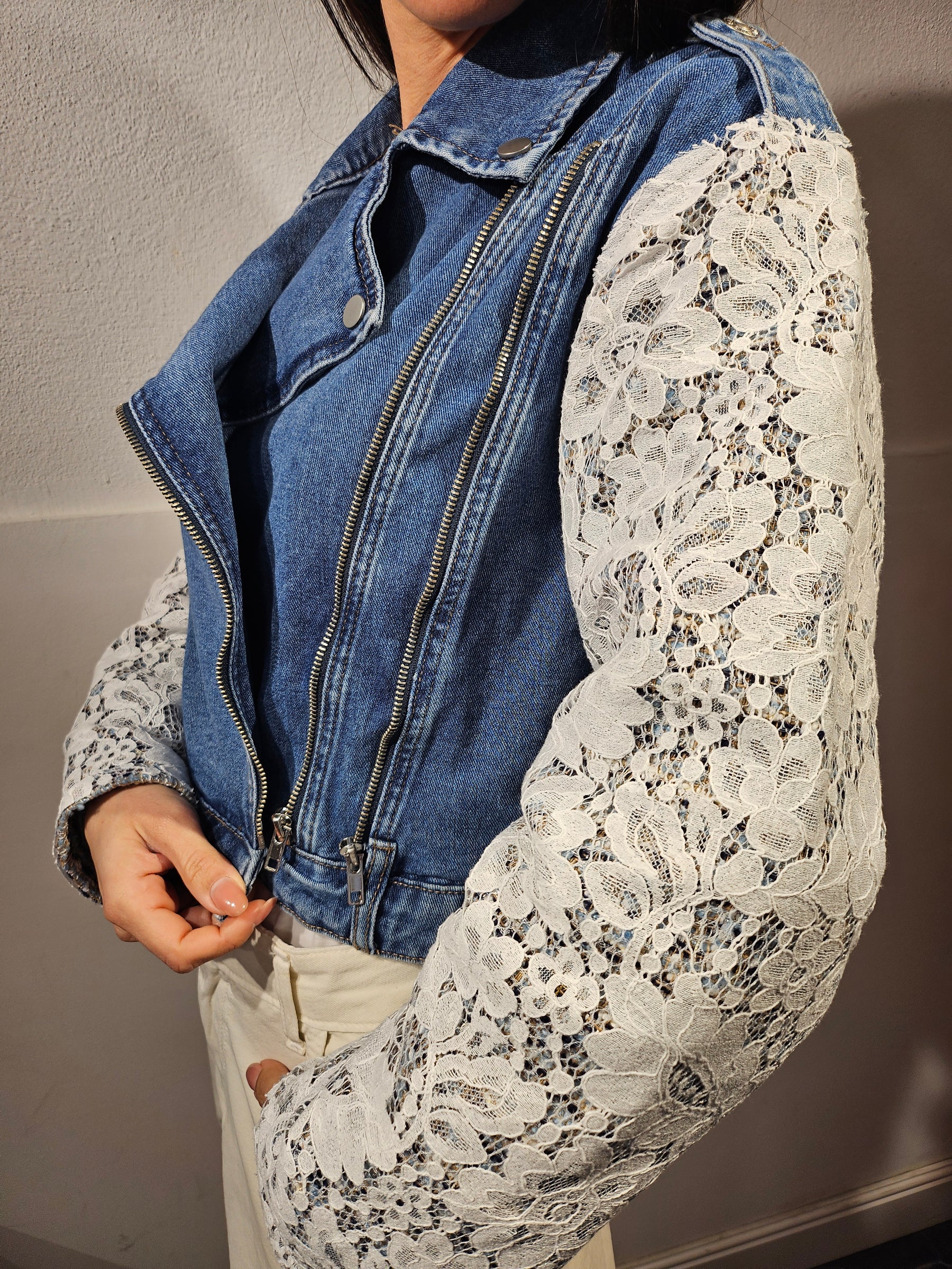 Giacca denim e pizzo
