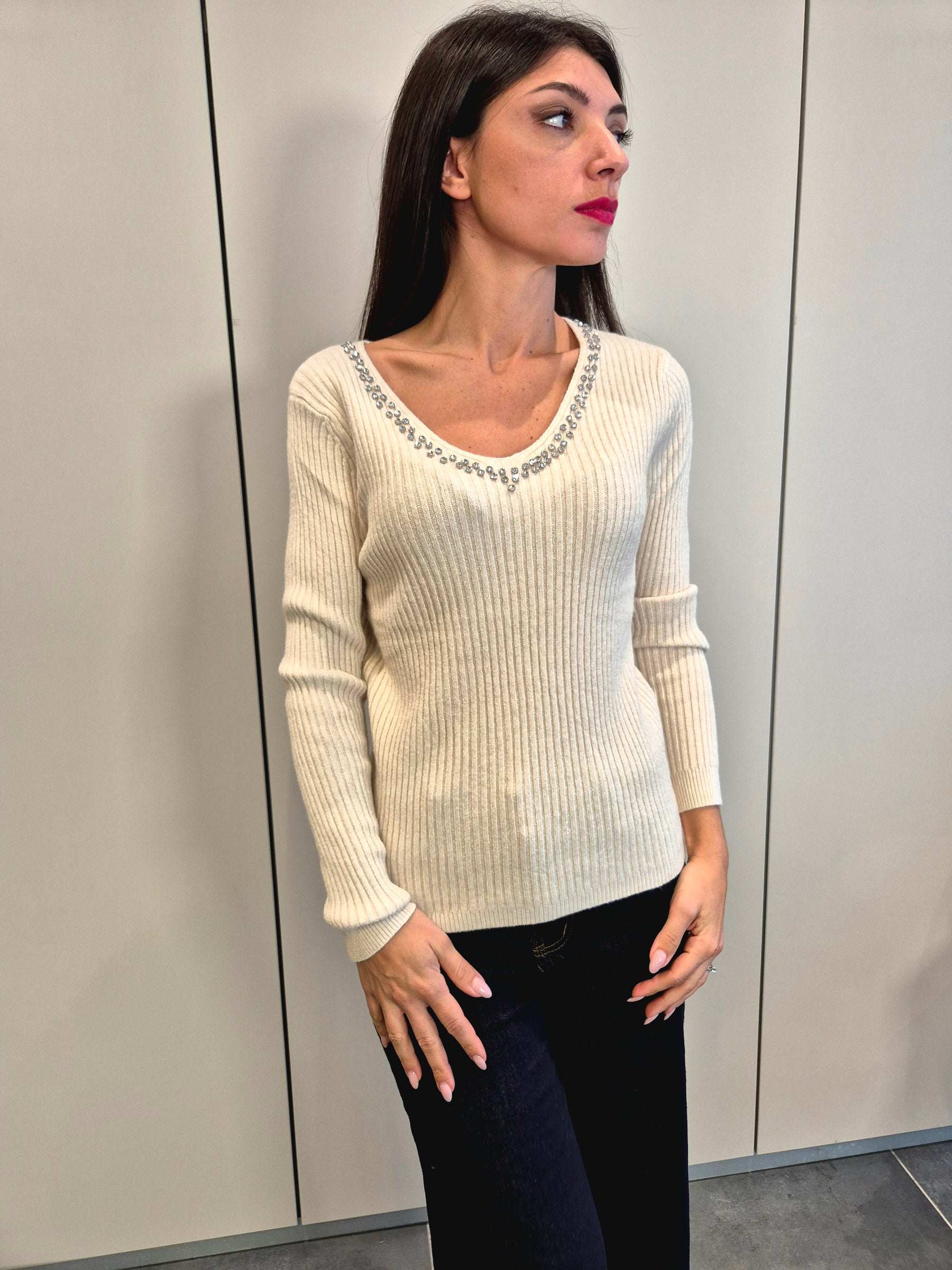 Maglia strass scollo V