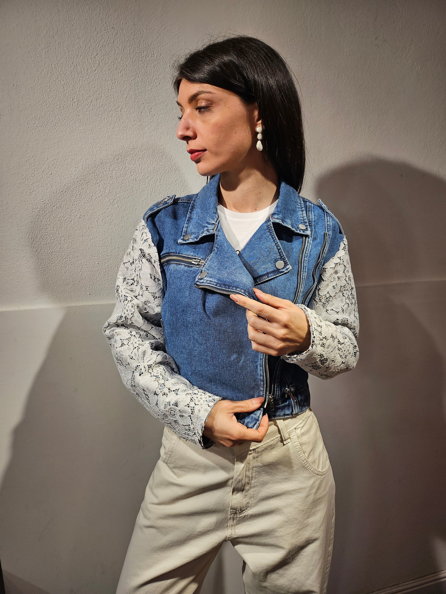 Giacca denim e pizzo
