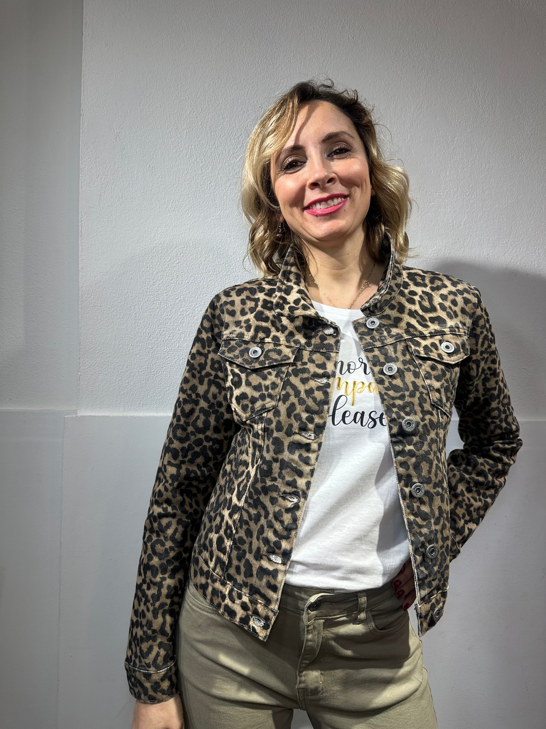 Giacca denim stampa animalier