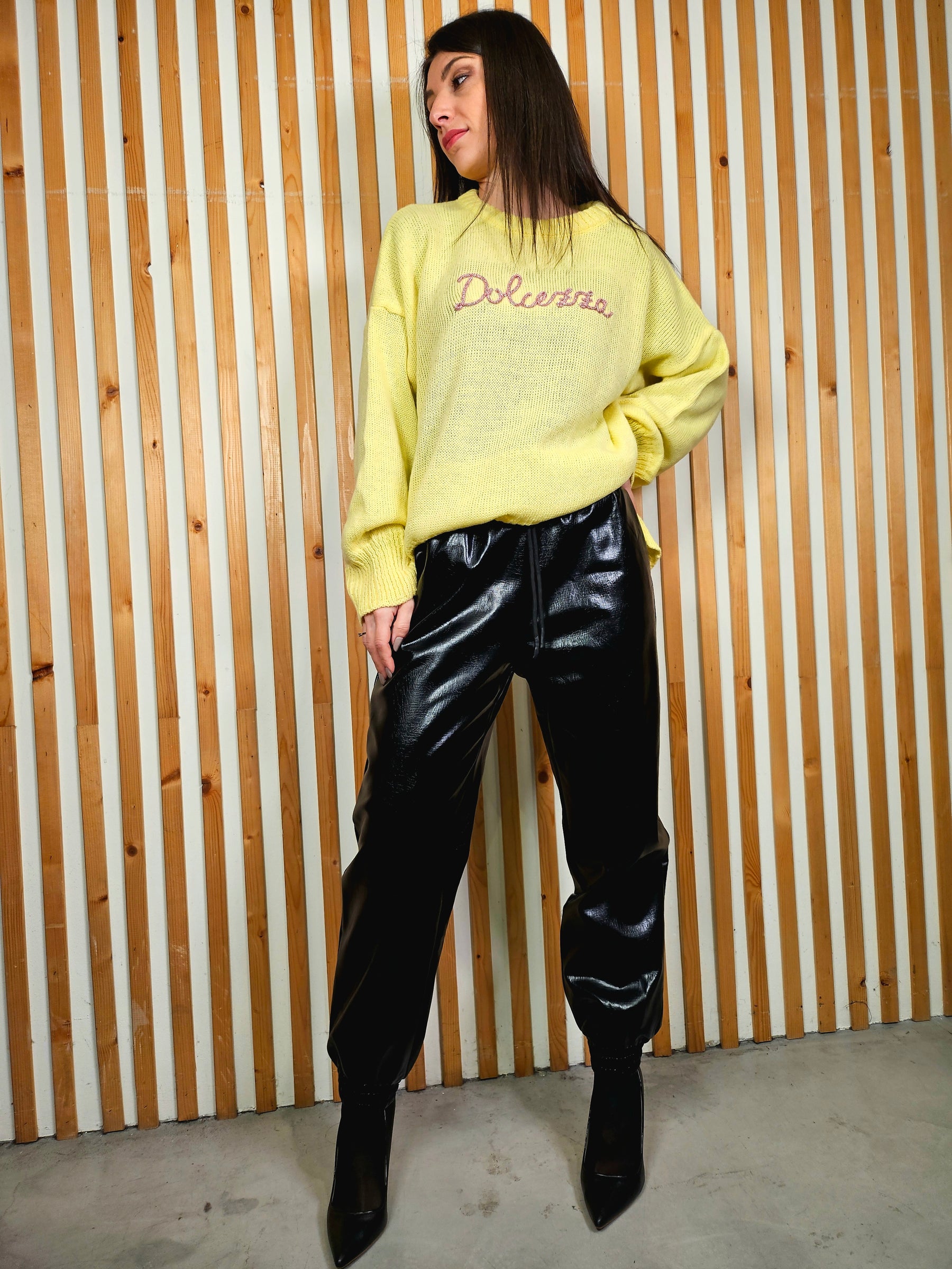 Pantaloni ecopelle coulisse