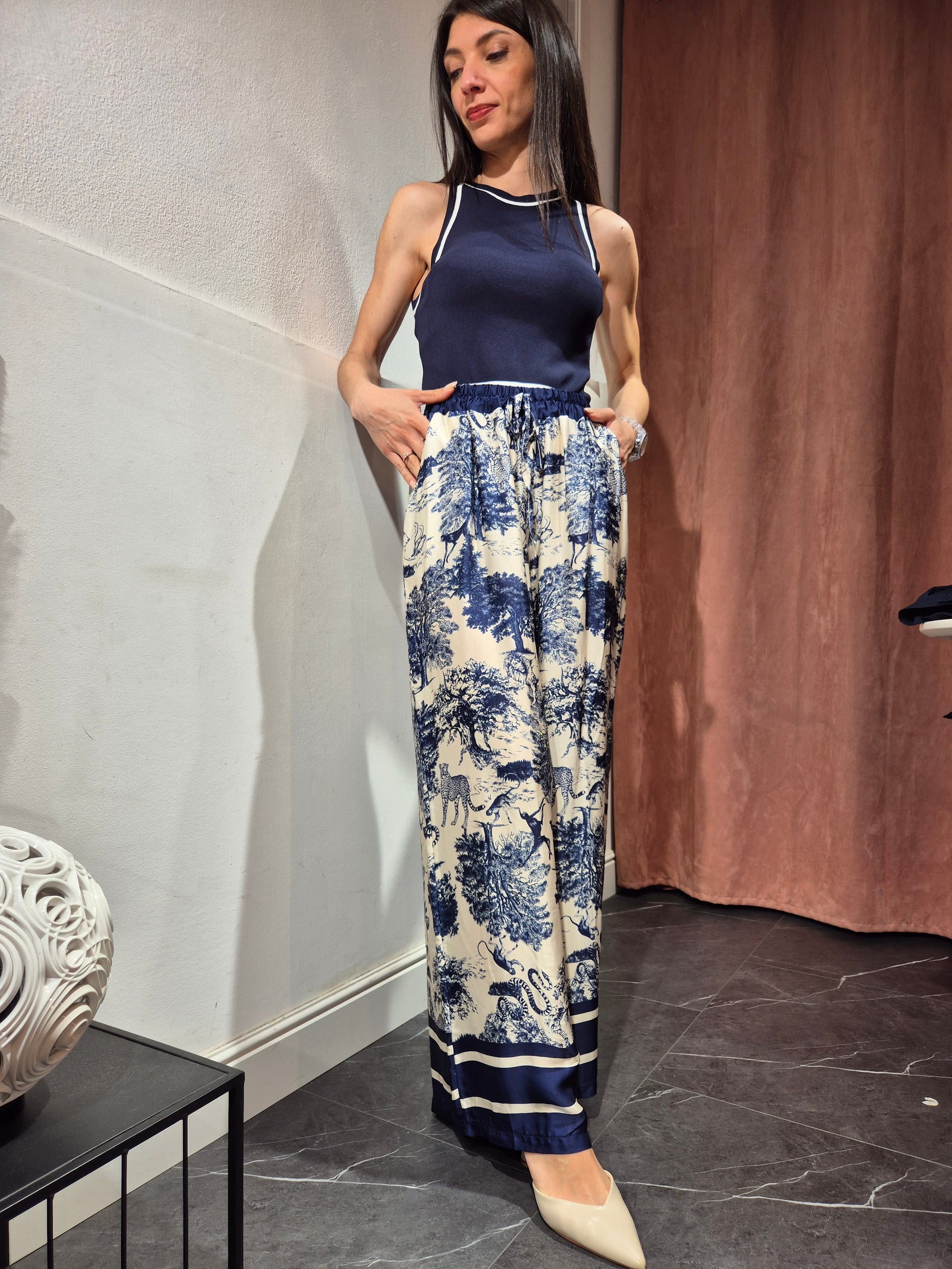 Pantaloni palazzo raso blu