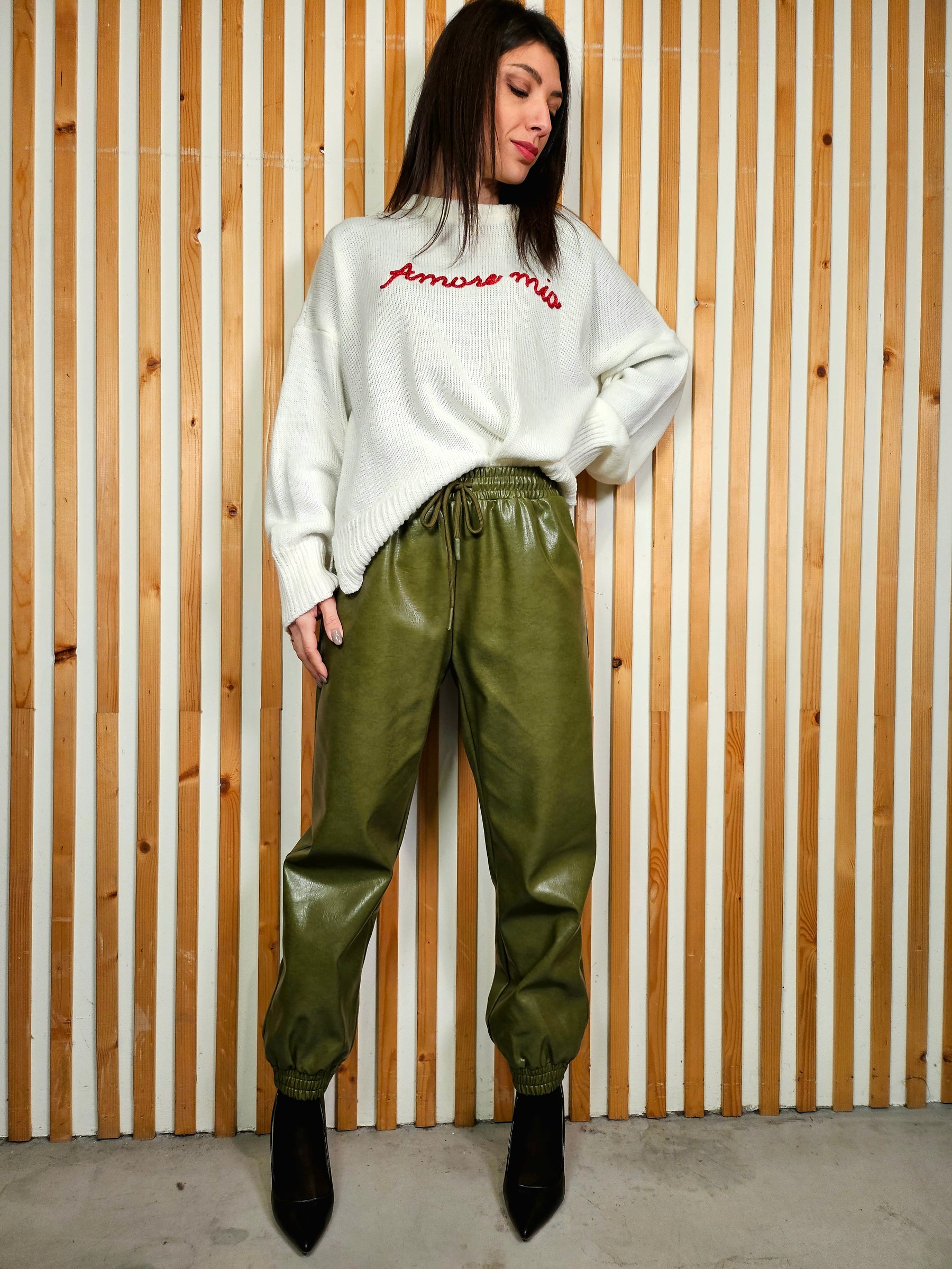 Pantaloni ecopelle coulisse