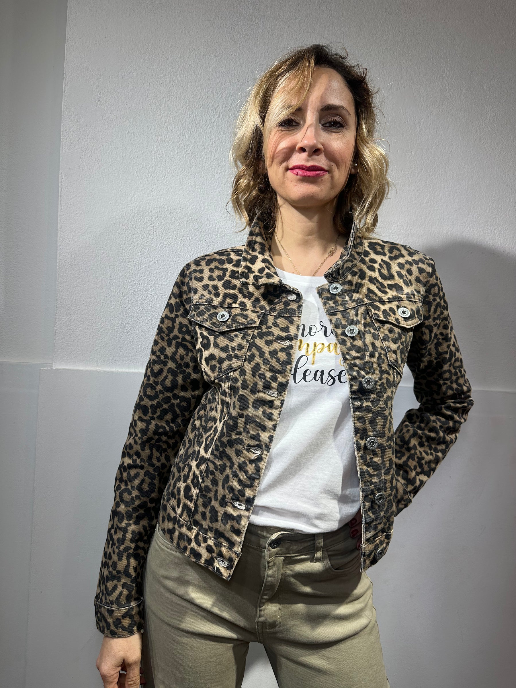 Giacca denim stampa animalier