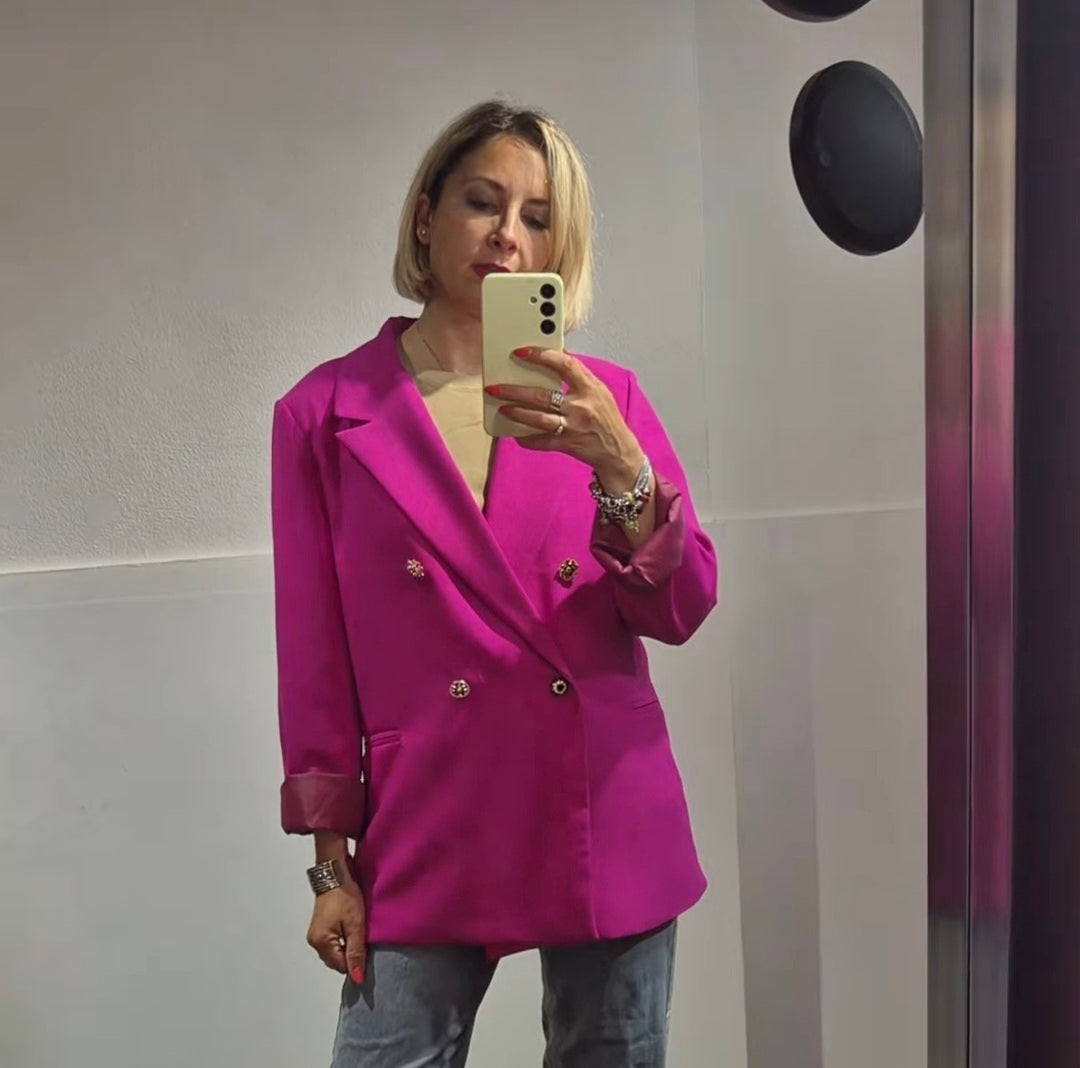Giacca doppiopetto fucsia over