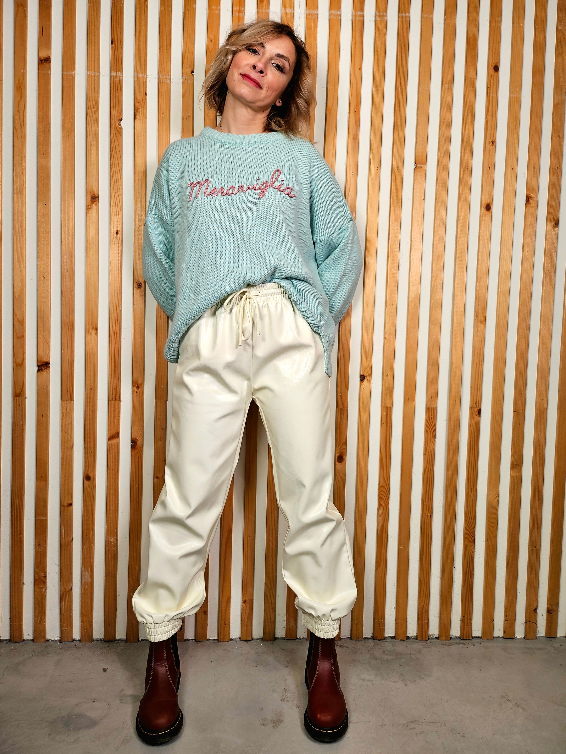 Pantaloni ecopelle coulisse