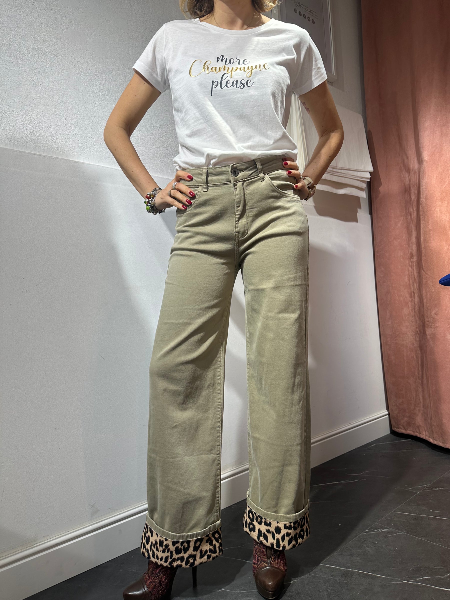 Jeans palazzo bordo animalier