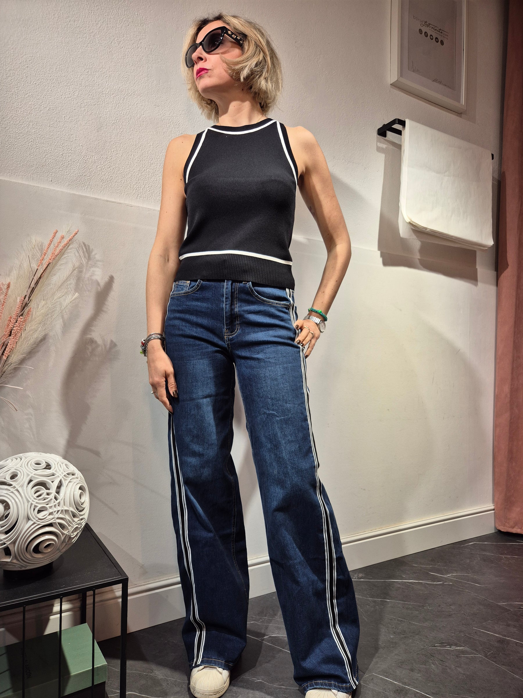 Jeans palazzo gros grain