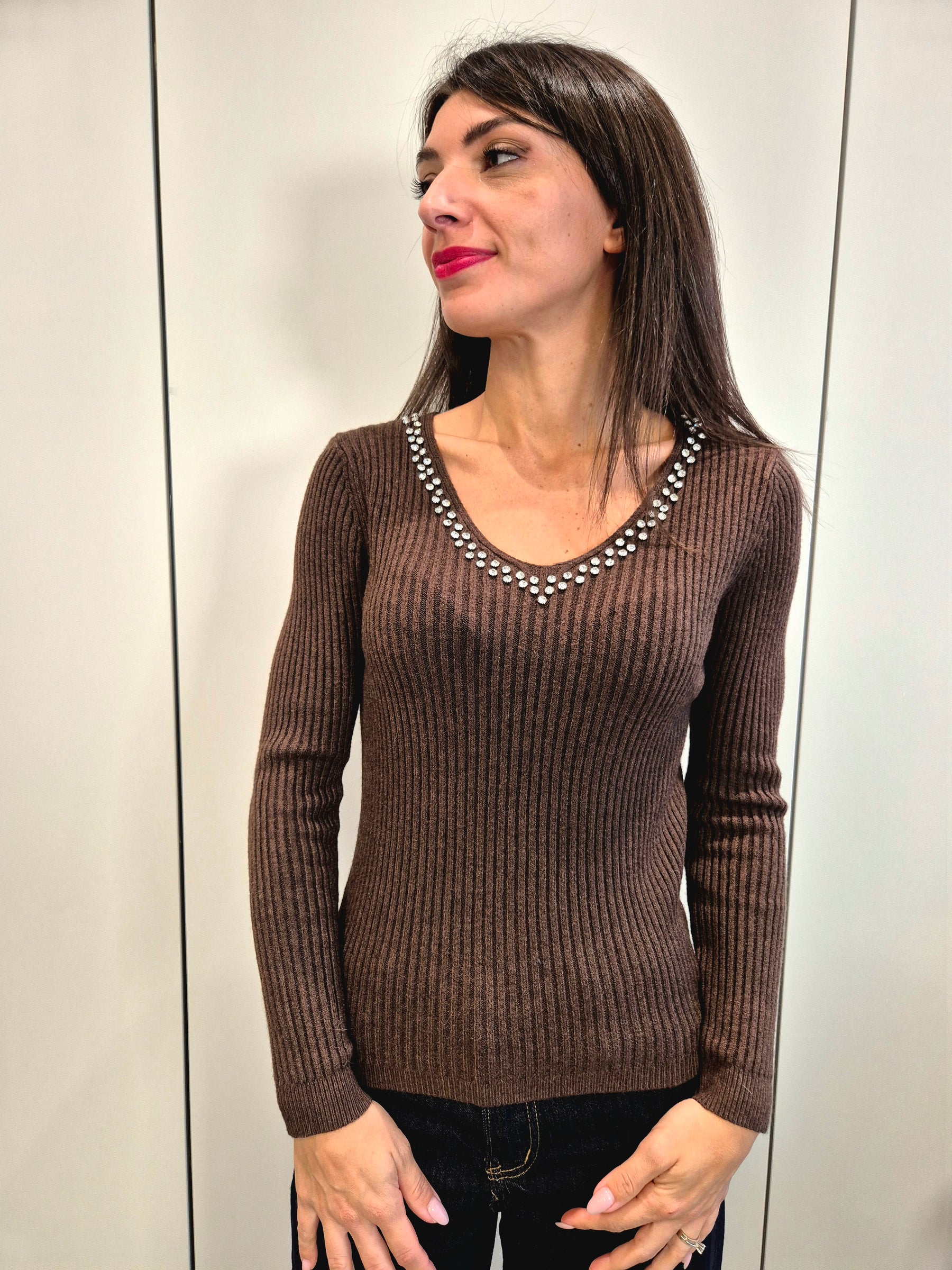 Maglia strass scollo V