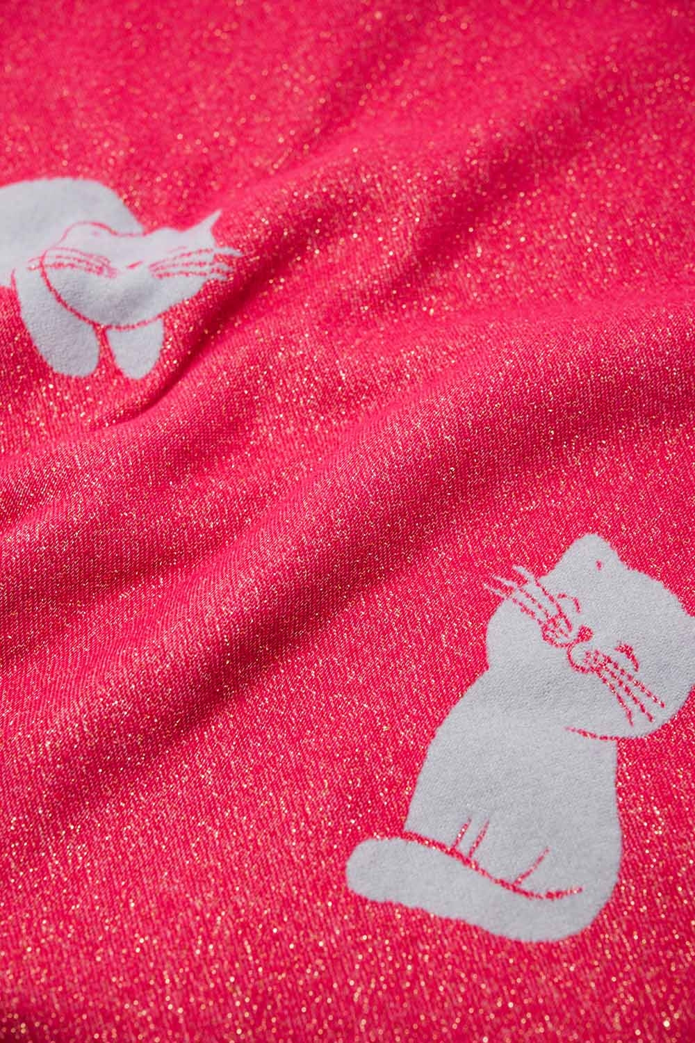 Sciarpa a maglia larga e morbida in rosa con stampa di gatti