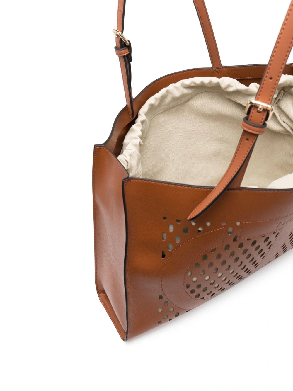 TWINSET Borsa Shopper logo traforato col. cammello