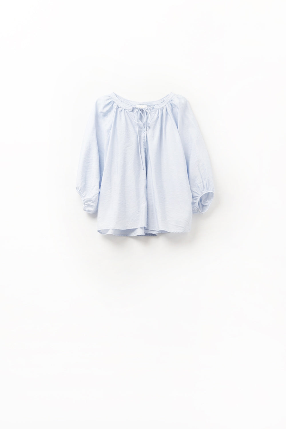 Top in Chiffon Azzurro Baby con Maniche a Palloncino