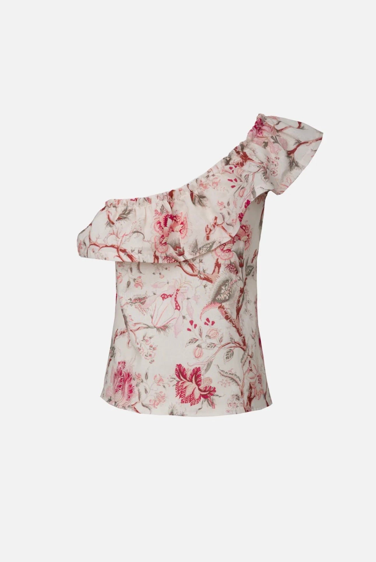 Top monospalla rouches fiori Pinky