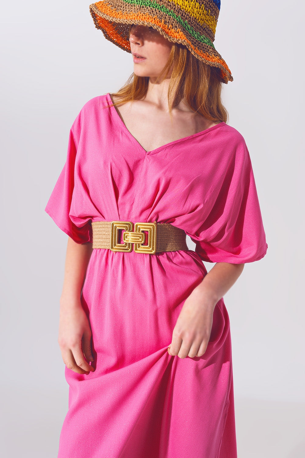 vestito lungo da giorno rosa