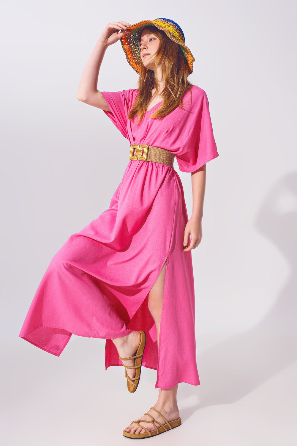 vestito lungo da giorno rosa