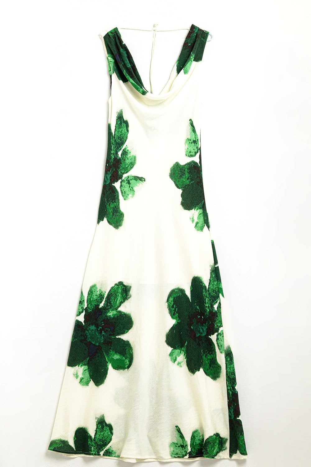 Vestito maxi verde senza maniche e fluido con stampa floreale
