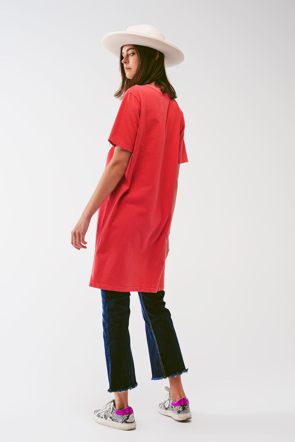 Vestito t-shirt con scritta Make It Happen in rosso