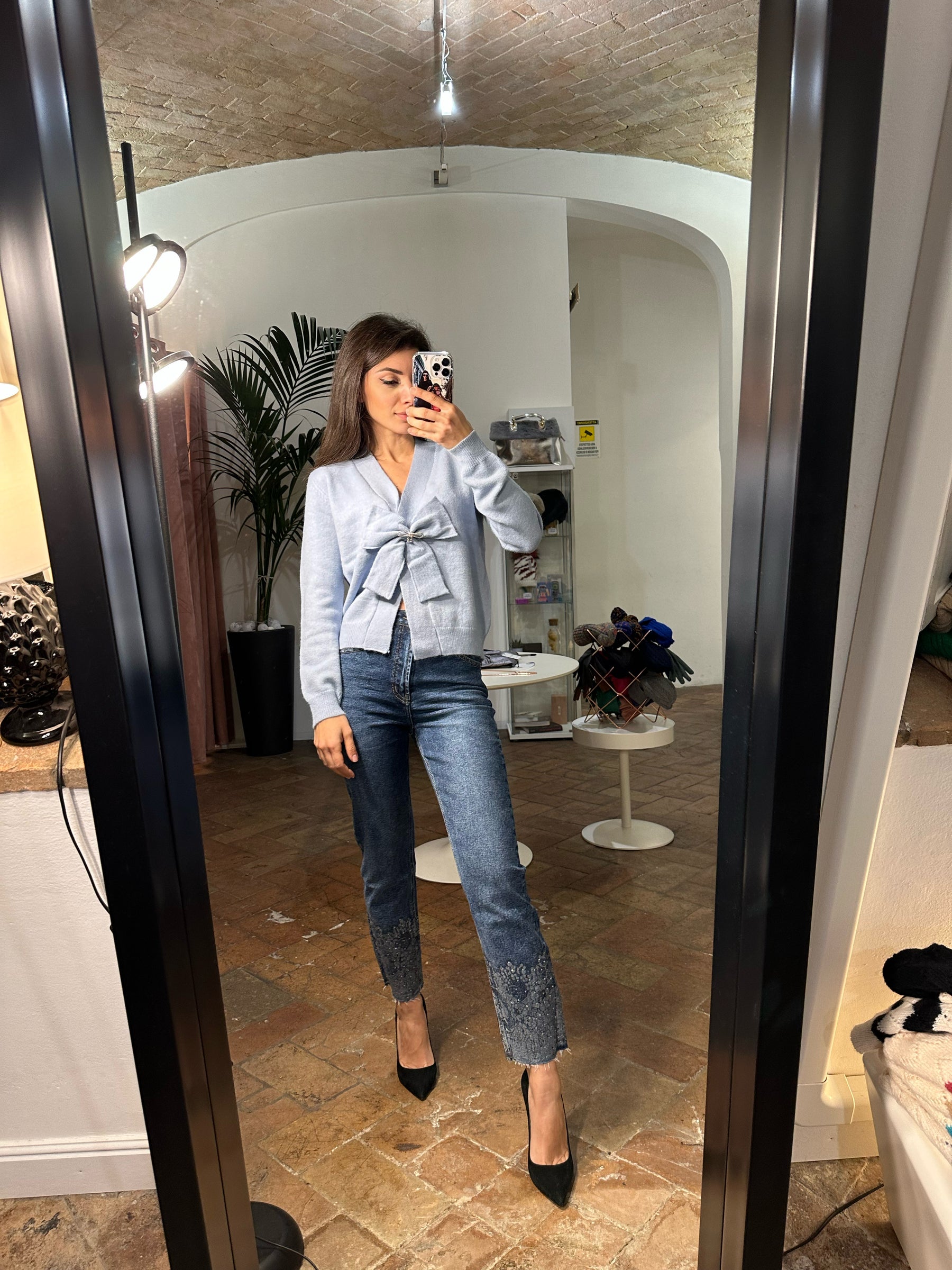 METIS GLAM Jeans sigaretta pizzo e brillantini