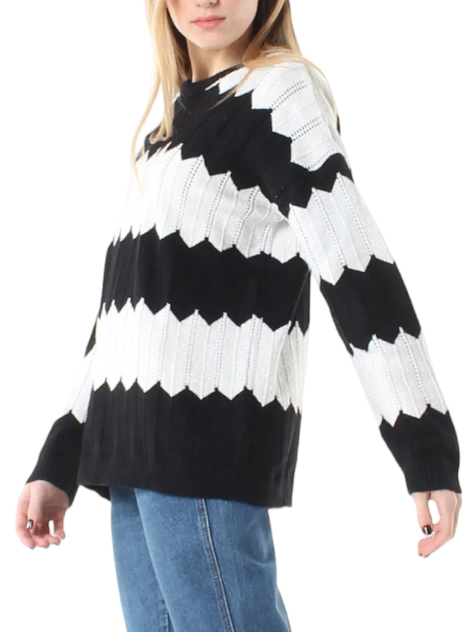 METIS GLAM Maglia nera e argento lurex zig zag