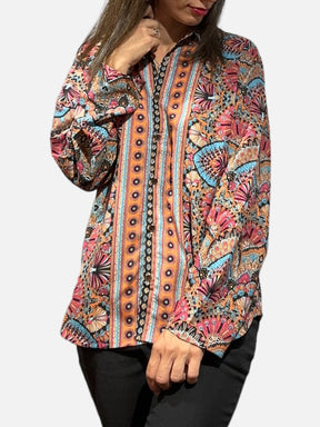 Camicia seta Nera arancio azzurra