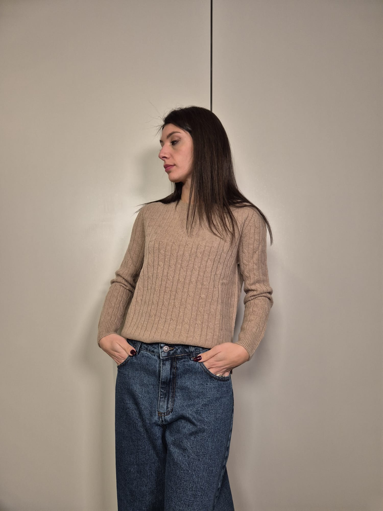 Maglioncino treccia cachemire e lana