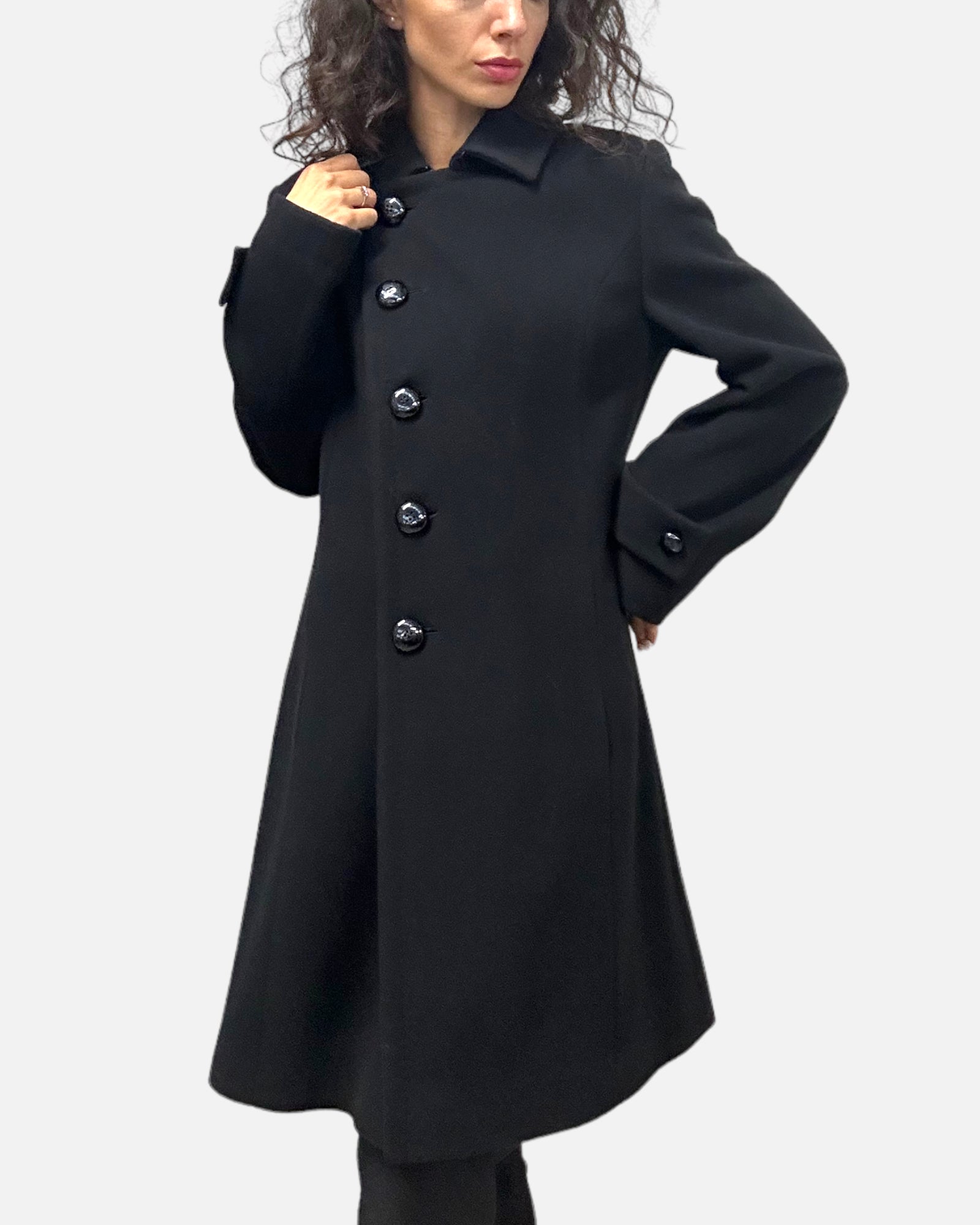 Cappotto nero in cashmere e lana