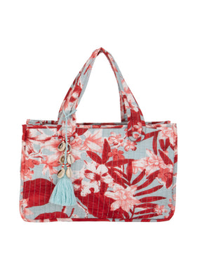 Borsa in tessuto rosso e azzurro misura media