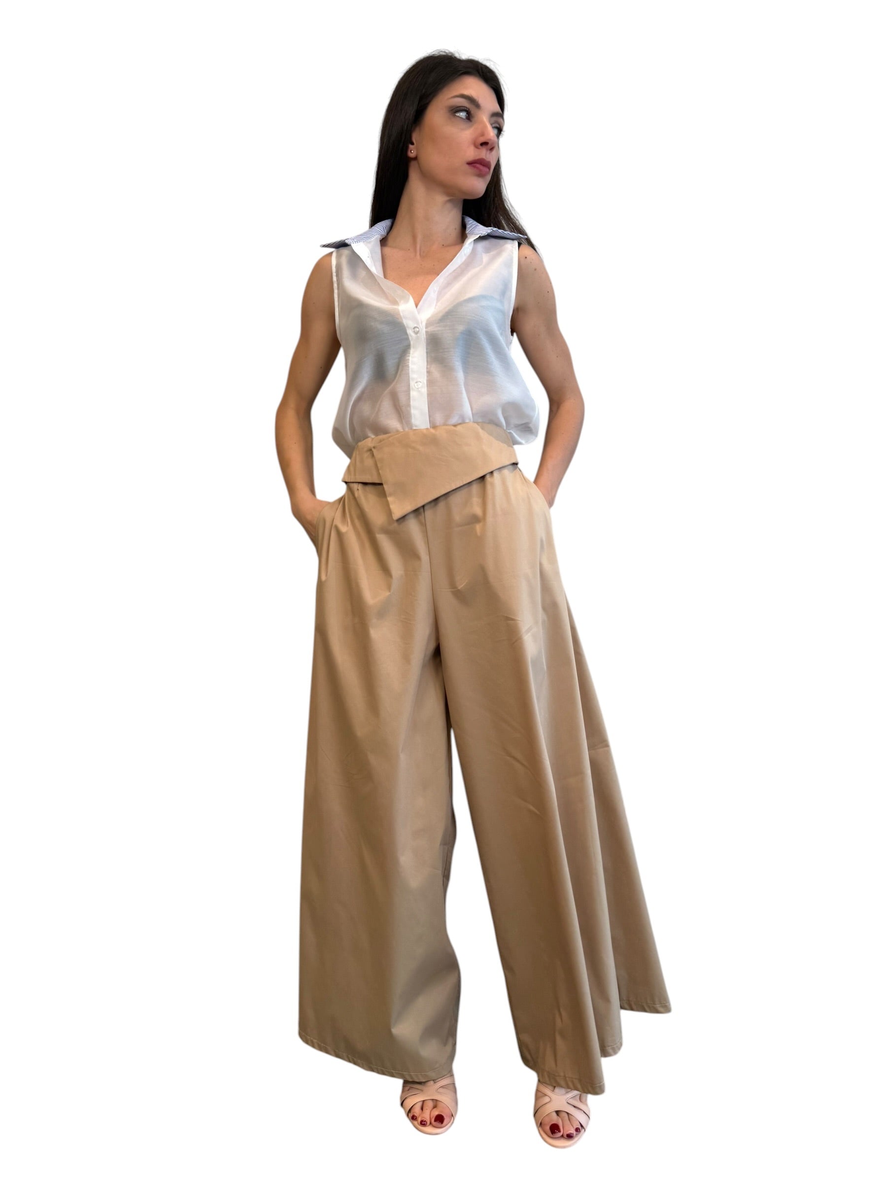 Pantaloni palazzo con patta