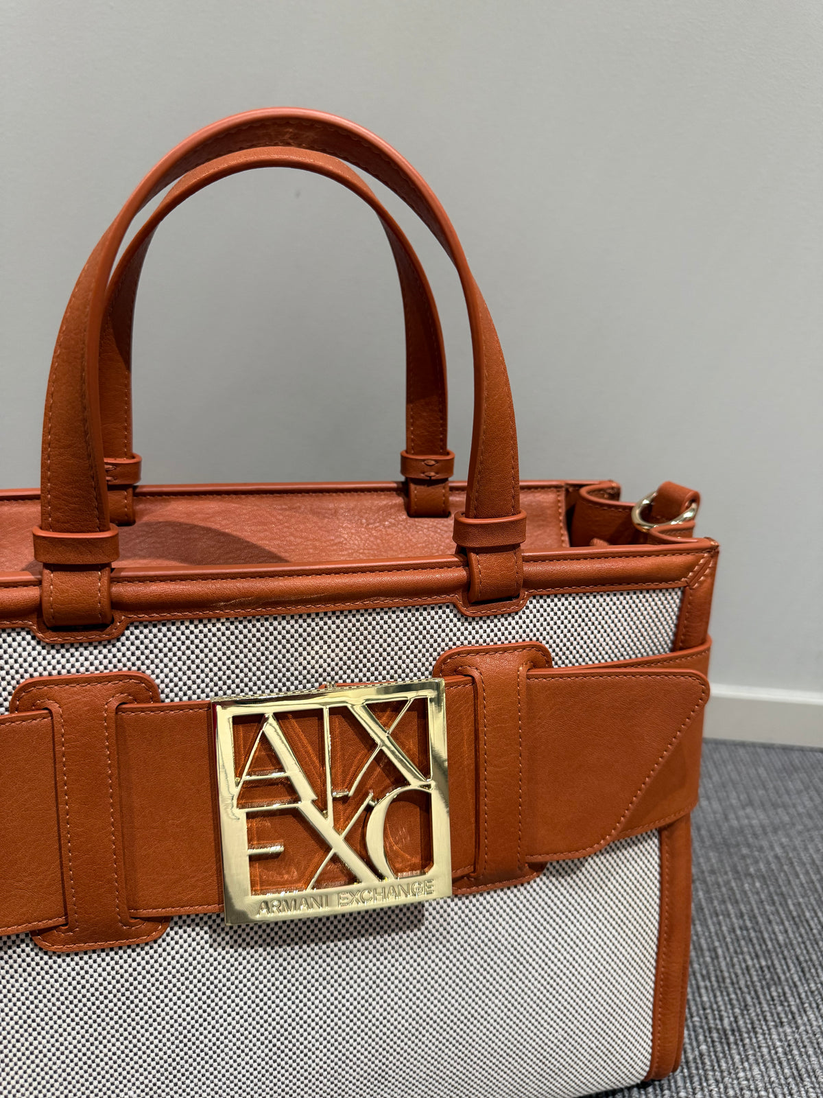 ARMANI Borsa cammello e canvas