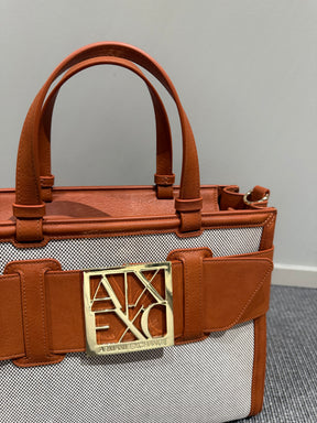 ARMANI Borsa cammello e canvas