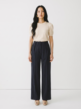 Pantalone blu palazzo gessato a vita alta