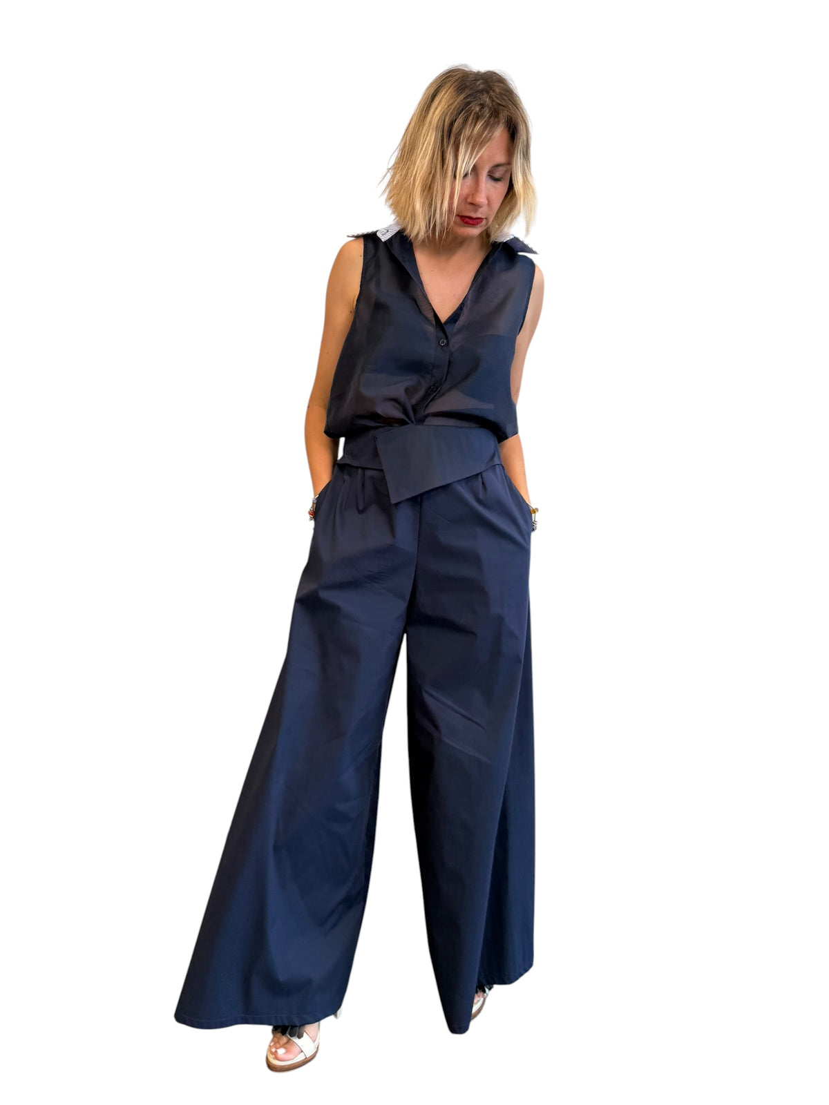 Pantaloni palazzo con patta