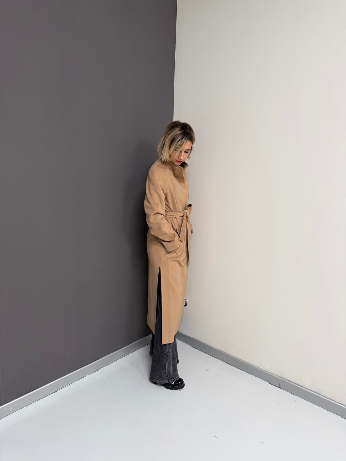 LORO PIANA Cappotto cammello lungo con spacchi